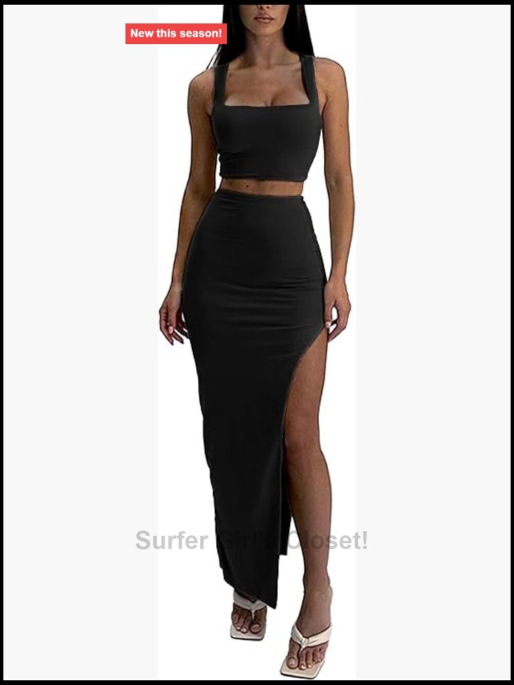 Two Piece Skirt Set for Women Going Out Bodycon Maxi Sleeveless Square Neck